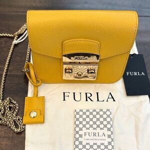 Furla Yellow Leather Mini Crossbody with Gold-Tone Lock